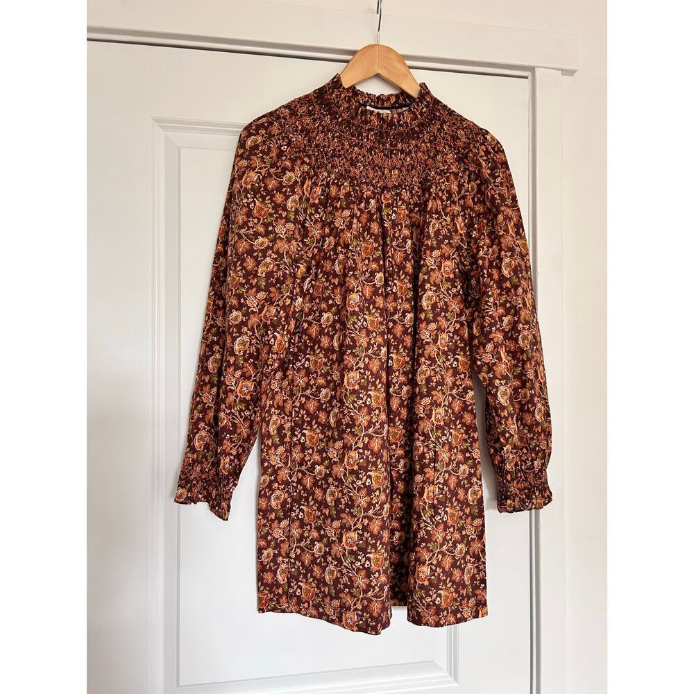 Doen Floral Mini Dress in autumn floral brown and orange